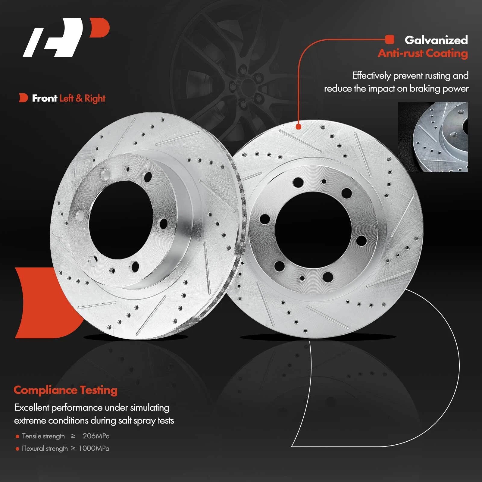 Front Drilled Brake Rotors & Ceramic Pads for Toyota Tacoma (2005–2021)