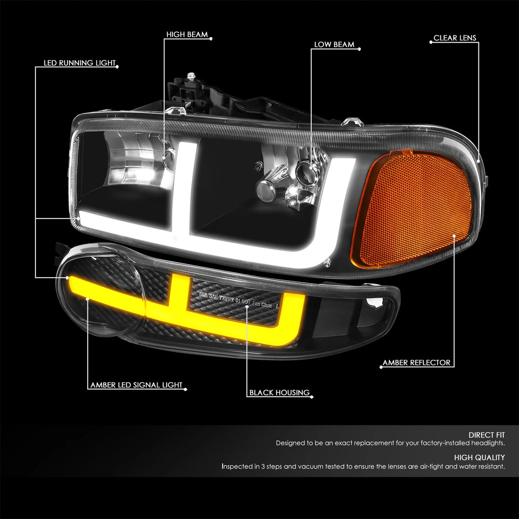 Switchback LED DRL Pair Headlights for GMC Sierra Yukon Denali (2001–2007)