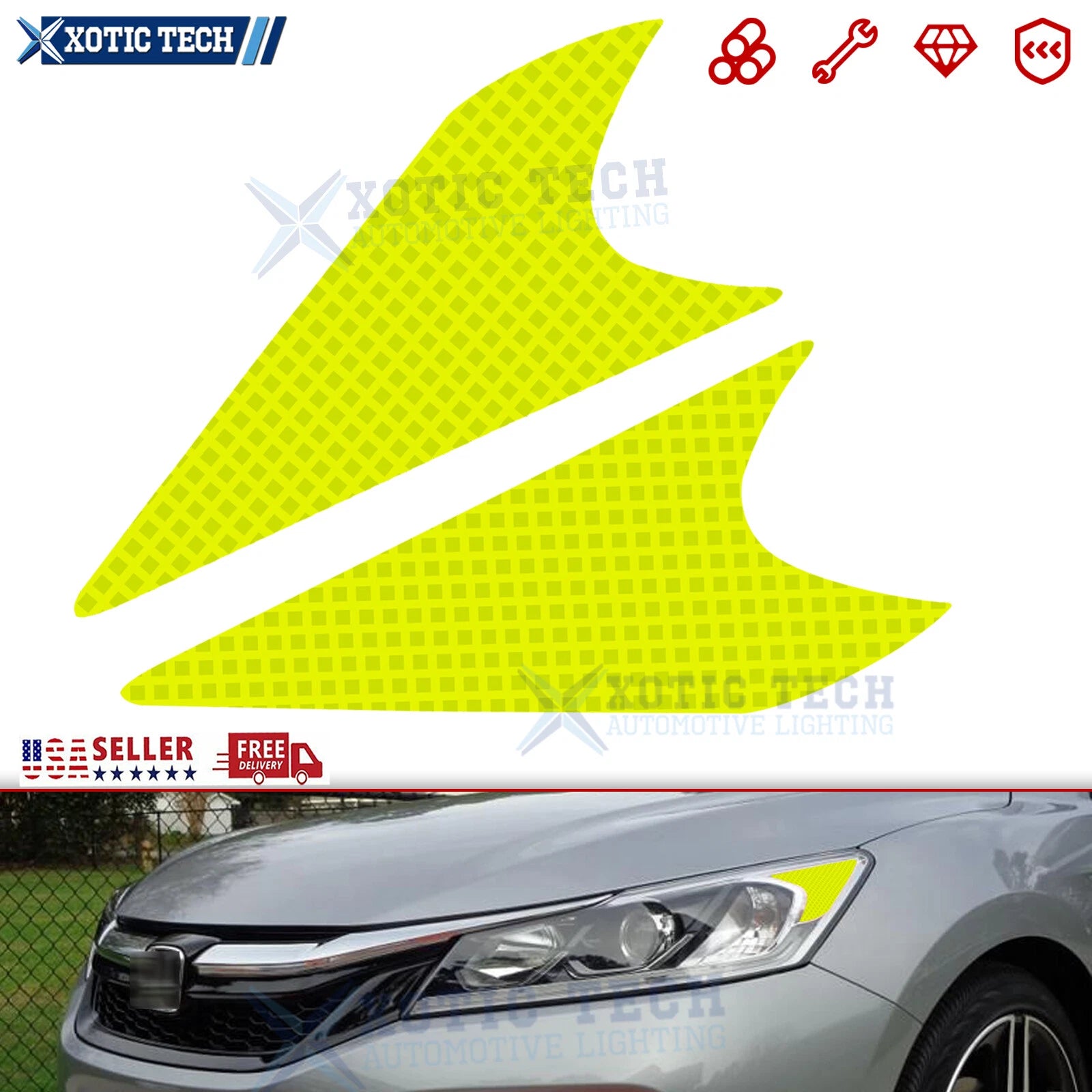 Reflective Headlamp Guard Warning Sticker for Honda Accord (2013–2017)