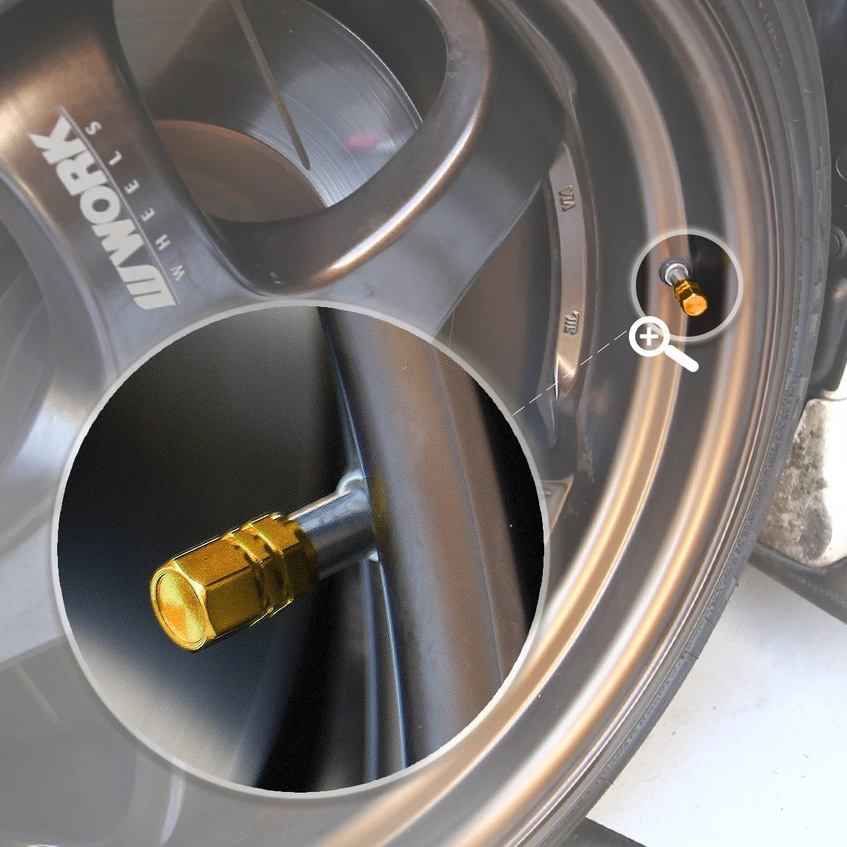 Set of 4 Gold Aluminum Tire Stem Caps for Universal Vehicles (Hexagon Style)
