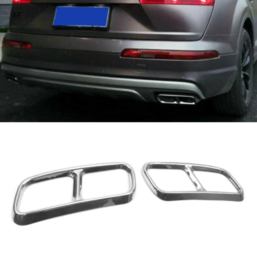 Silver Rear Exhaust Muffler Tail Pipe Covers for Audi Q7 (2016-2019)