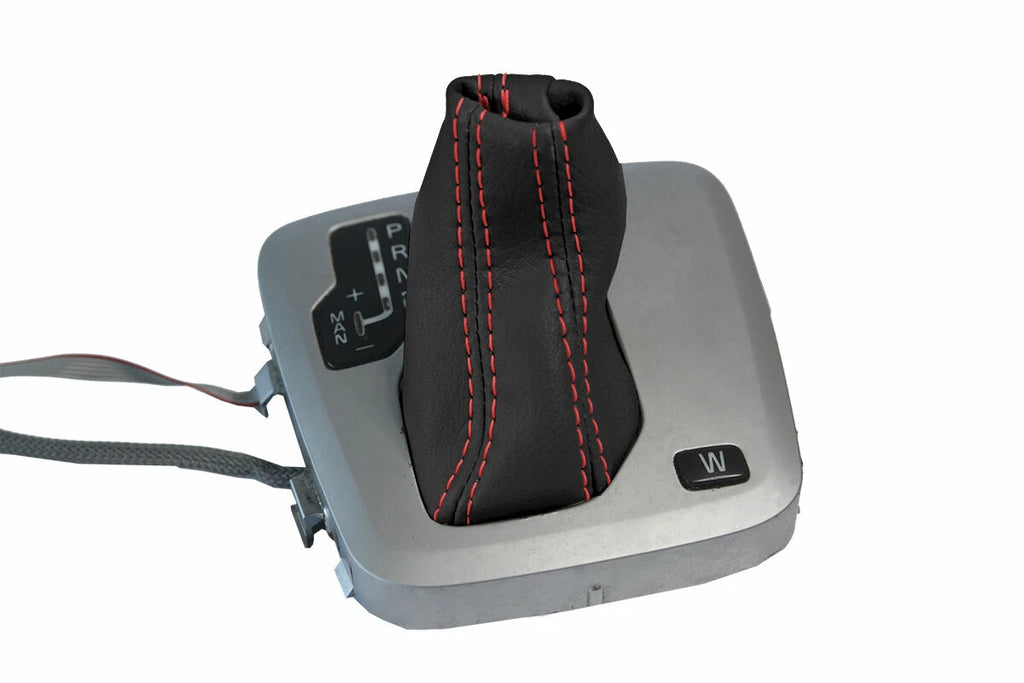 Leather Automatic Shift Boot Cover for Volvo XC90 (2003–2014) Black Red Stitch