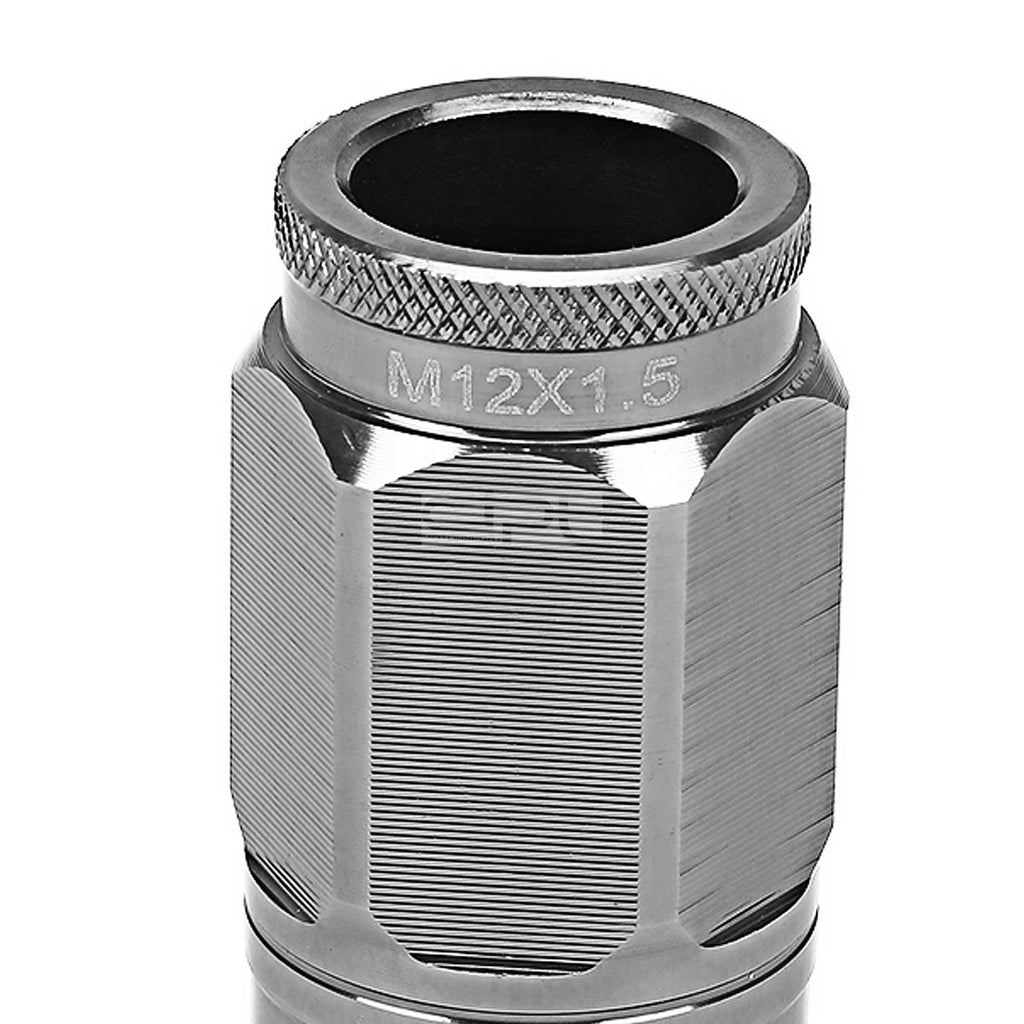 Set of 4 Open-End Aluminum Gun Metal Lug Nuts + Adapter M12x1.5 21mm OD 50mm Tall