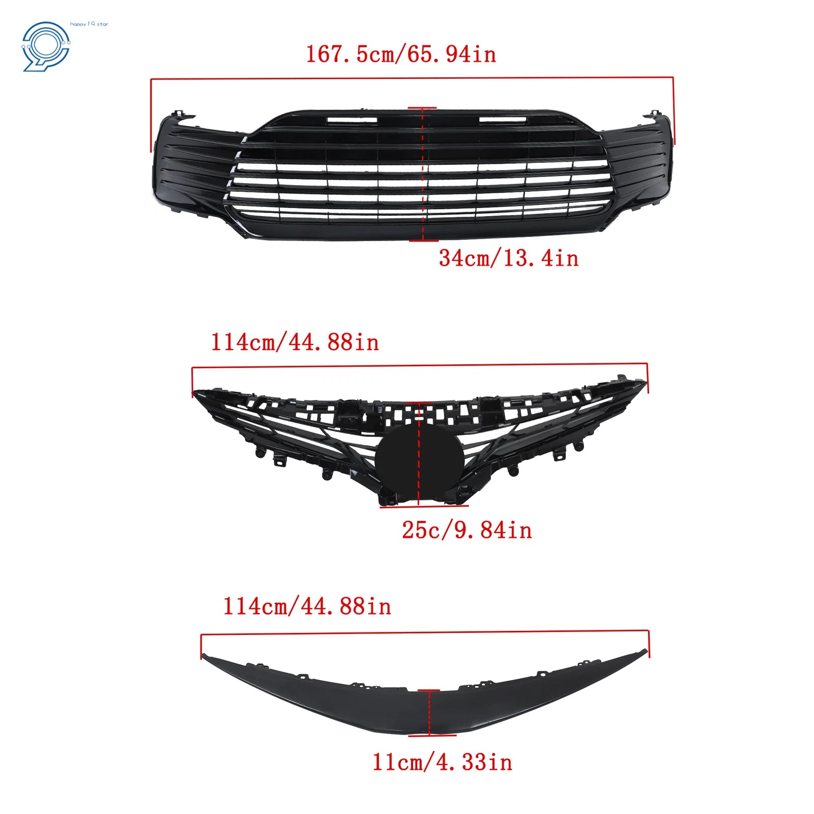 Set of 2 Front Upper Lower Grille Strip Trim for Toyota Camry LE (2021–2022)