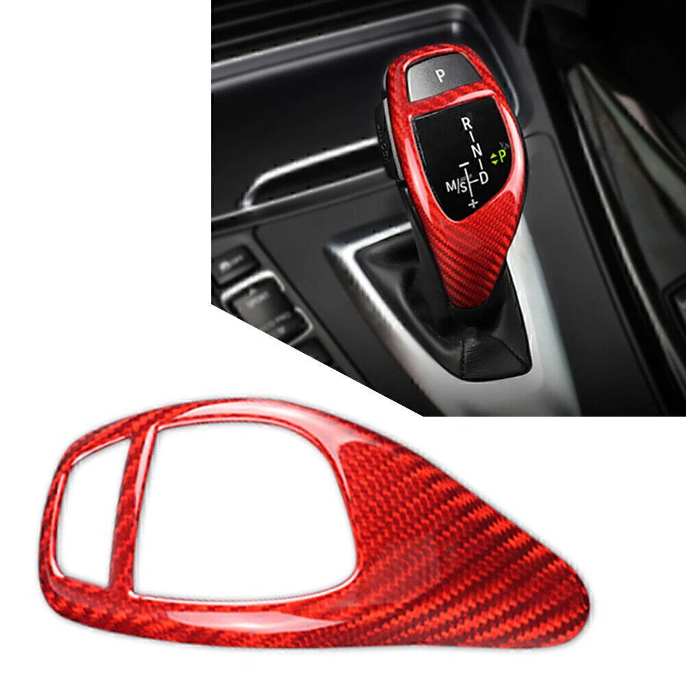 Carbon Fiber Red Gear Shift Knob Cover Trim for BMW 1 2 3 4 5 6 Series X3 X5 X4 (2000–2023)
