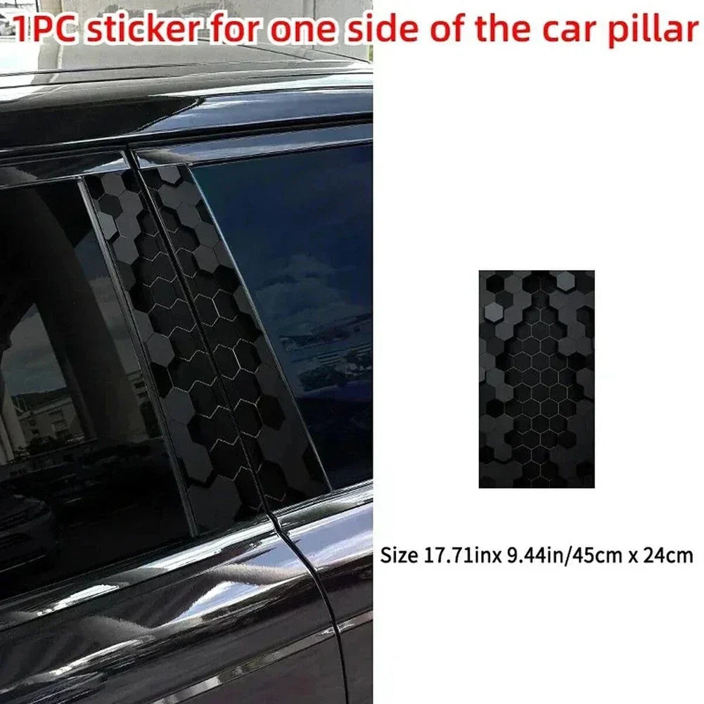 2x Car B Pillar Waterproof Decal for Honeycomb Style Vehicle Upgrade