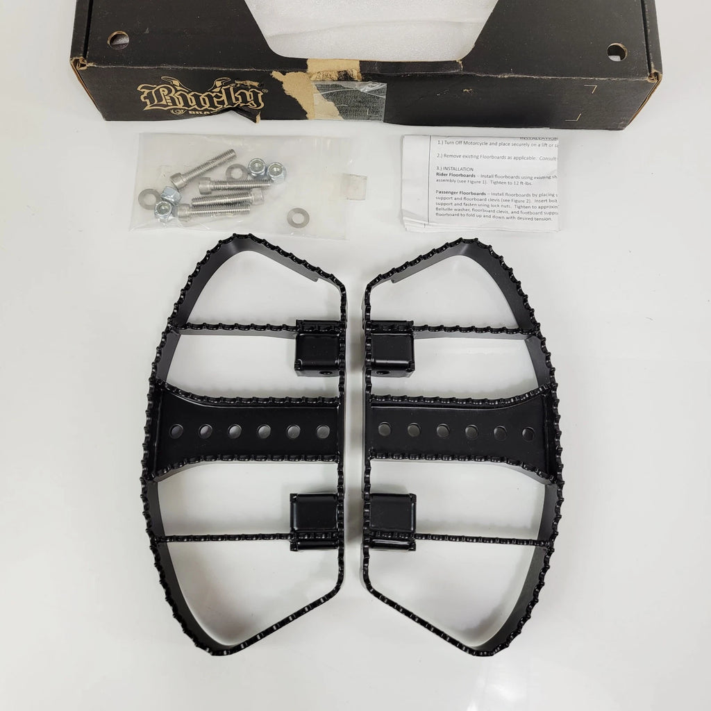 Burly Brand Black MX Style Serrated Edge Passenger Rear Floorboards for Harley (1993–2023)