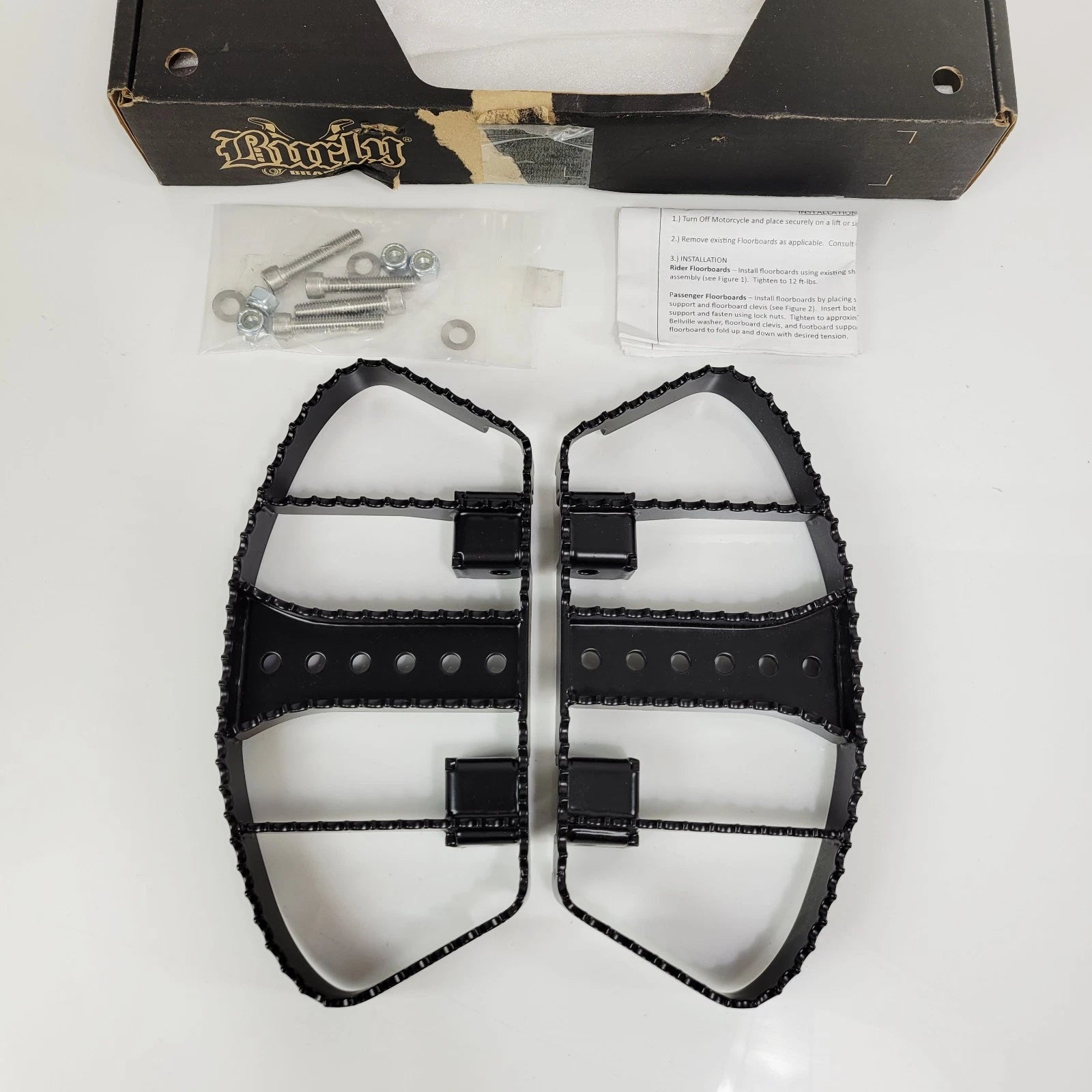 Burly Brand Black MX Style Serrated Edge Passenger Rear Floorboards for Harley (1993–2023)
