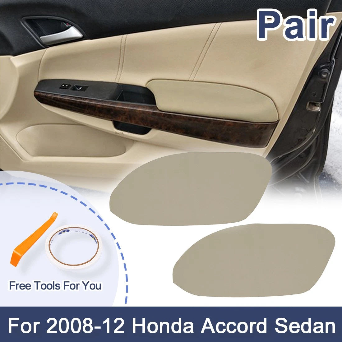 Set of 2 Front Door Panels Armrest Covers Beige for Honda Accord Sedan (2008–2012)