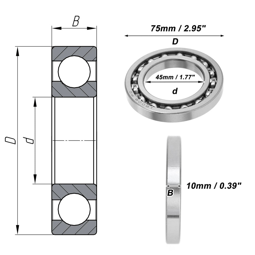 Deep Groove Ball Bearing 45x75x10mm for Scooter Skateboard (P0)