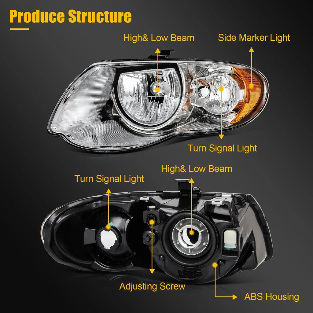 2Pcs Headlight for Chrysler Town & Country (2005–2007)