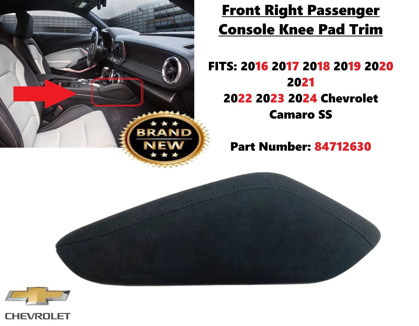 Front Passenger Side Knee Pad Cushion for Chevrolet Camaro SS (2016–2024) 84712630