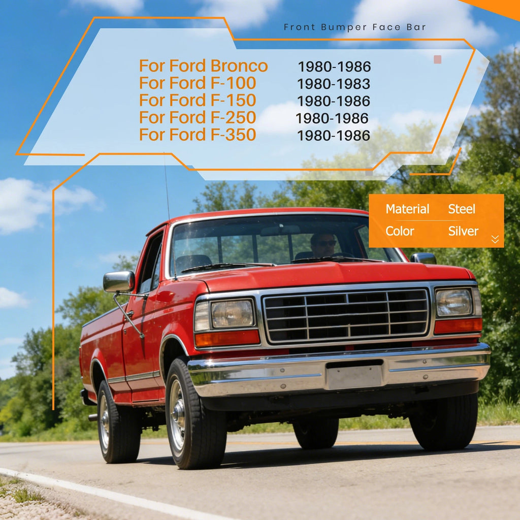 Chrome Front Bumper Face Bar for Ford Bronco F100 F150 F250 F350 (1980–1986)