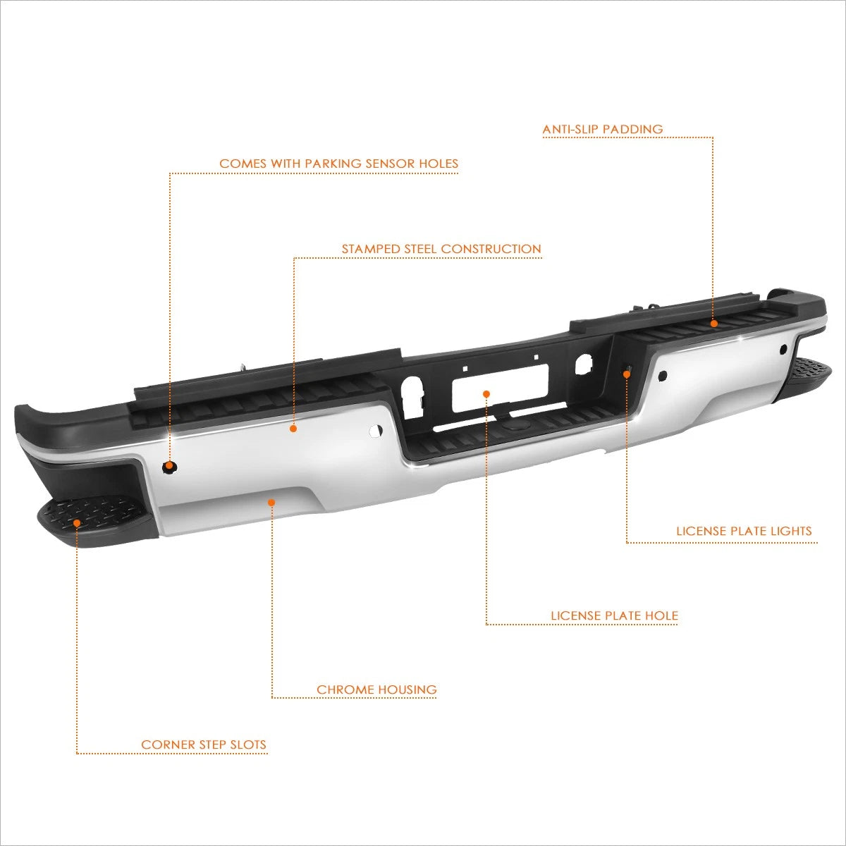 Rear Step Pad Bumper Chrome for Chevy Silverado/GMC Sierra 2500HD/3500HD (2015–2019)
