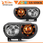 Headlight Assembly Set of 2 for Dodge Challenger (2008–2014) Black Housing Clear Lens