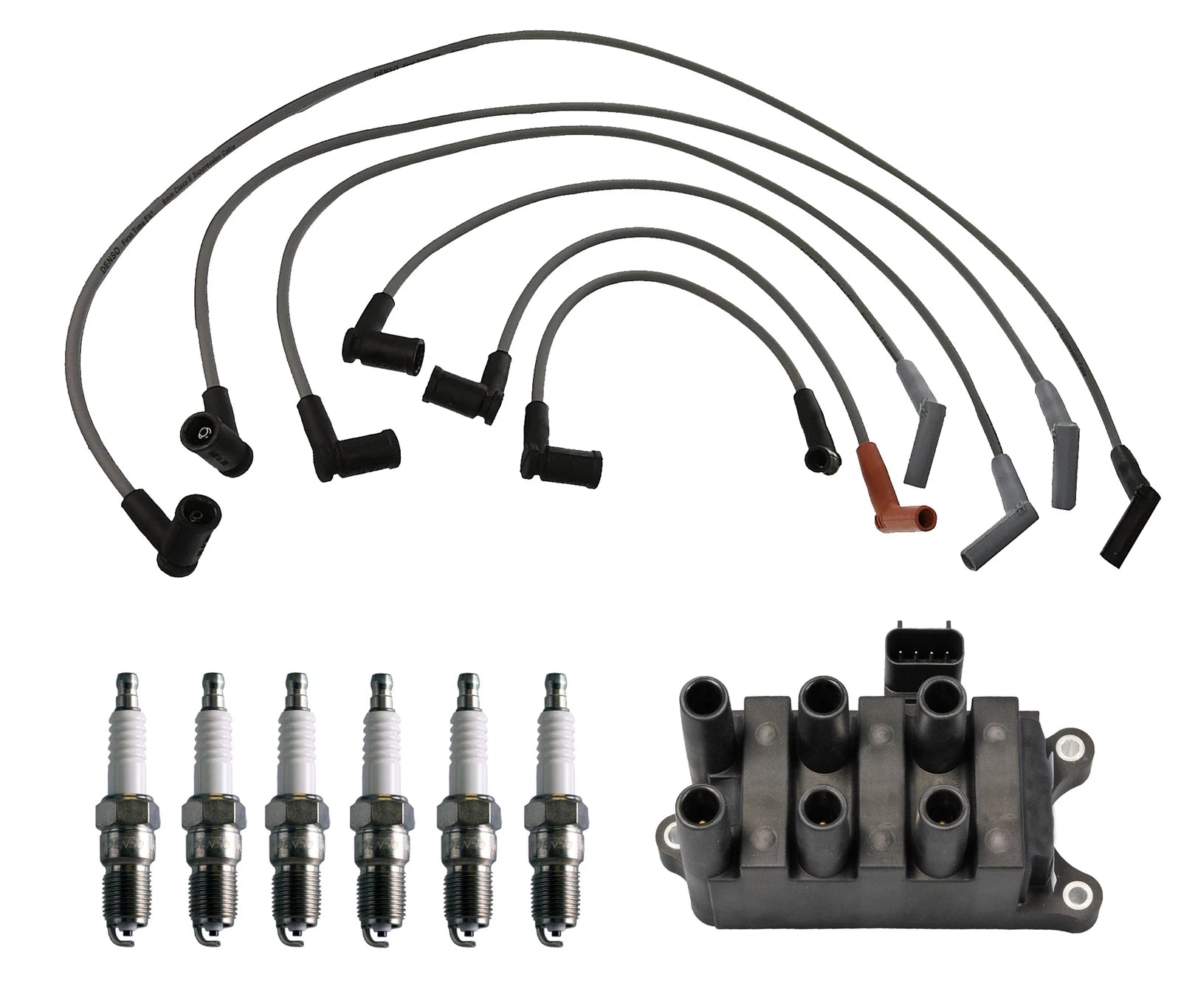 Set of 6 Denso Ignition Coil Wire Spark Plug Kit for Ford Ranger