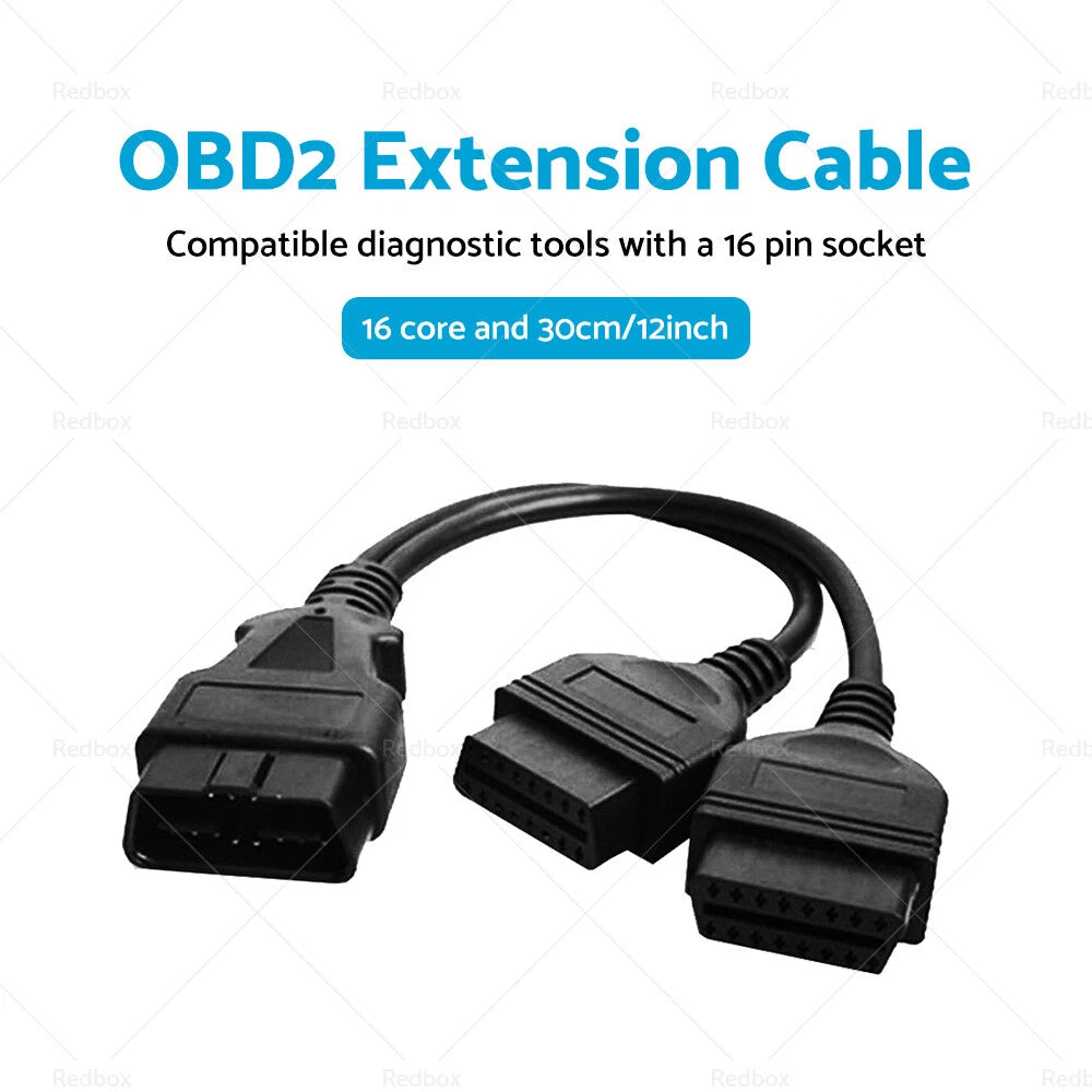 OBD2 16 Pin Splitter Extension Cable Male to Dual Female for Vehicles (30cm)