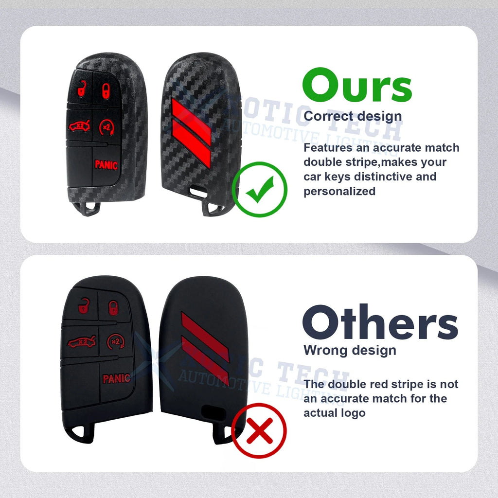 Carbon Fiber Red Smart Key Shell Cover for Jeep Chrysler Dodge (2014-2025)