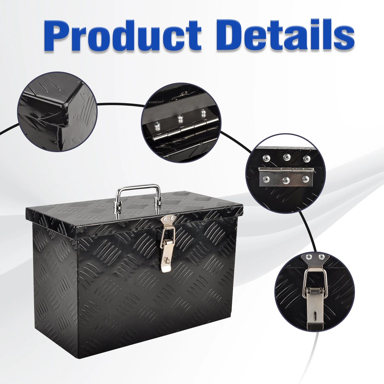 16" x 7.5" x 10" Black Aluminum Tool Box for Pickup Truck