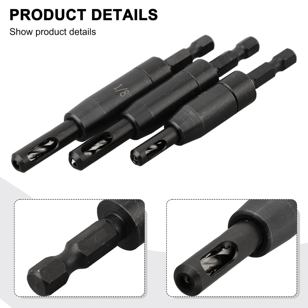 3Pcs Self Centering Hinge Tapper Core Drill Bit Set