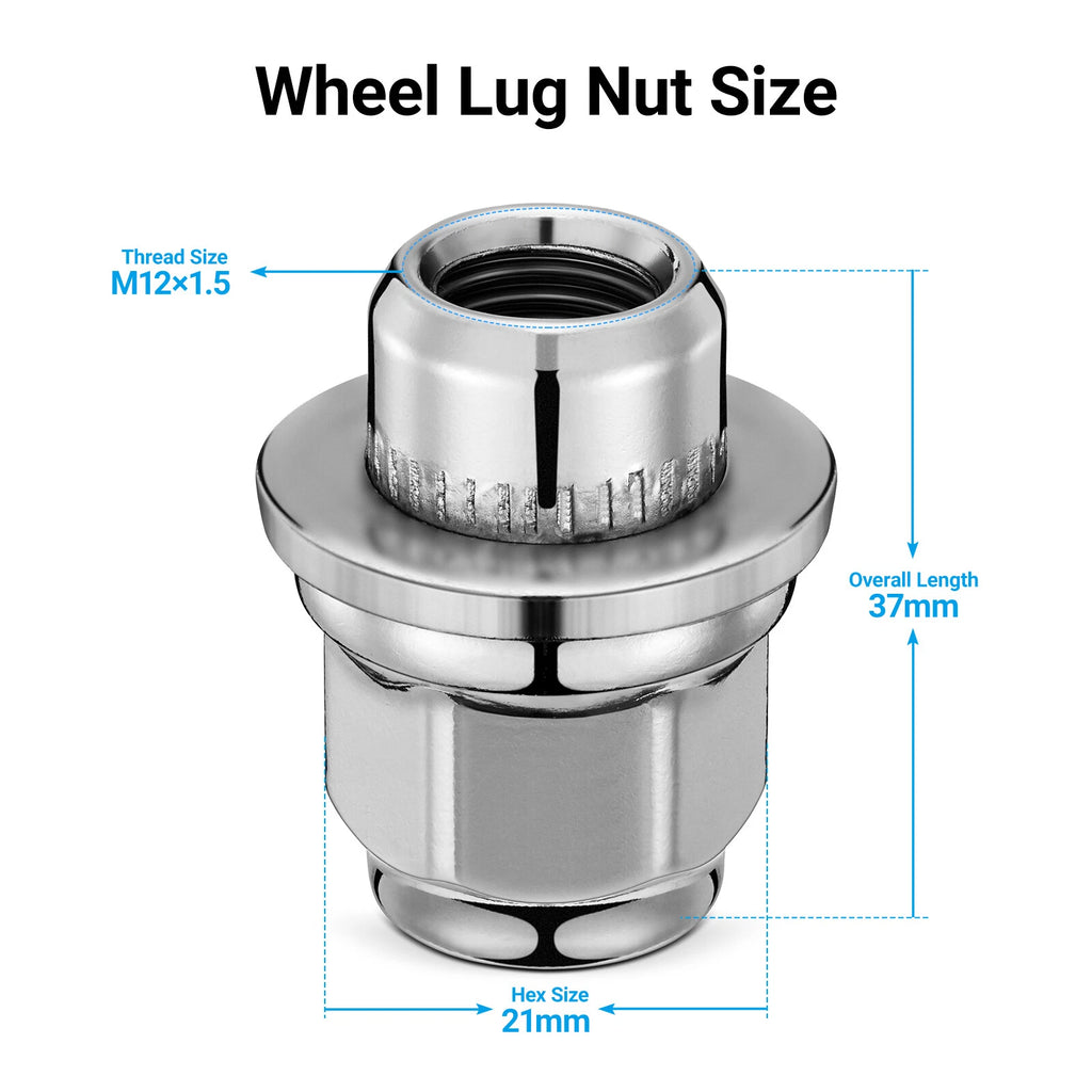 Chrome Lug Nuts M12x1.5 for Toyota Corolla Prius Highlander RAV4 (2012-2019)
