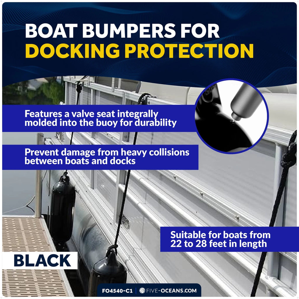 Set of 4 Boat Fenders for (6.5"x23", Black)