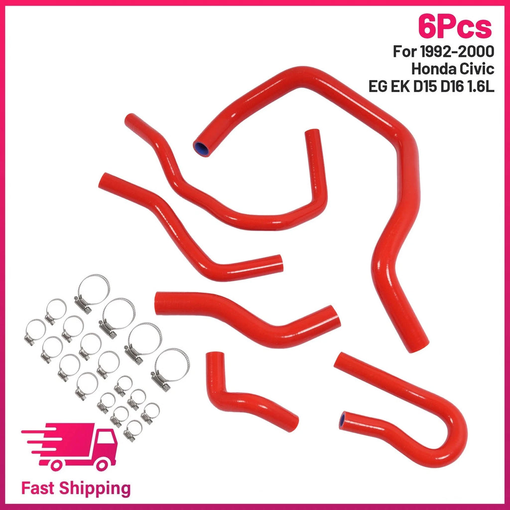 Set of 6 Silicone Radiator Hoses for Honda Civic (1992–2000) D15 D16 Red