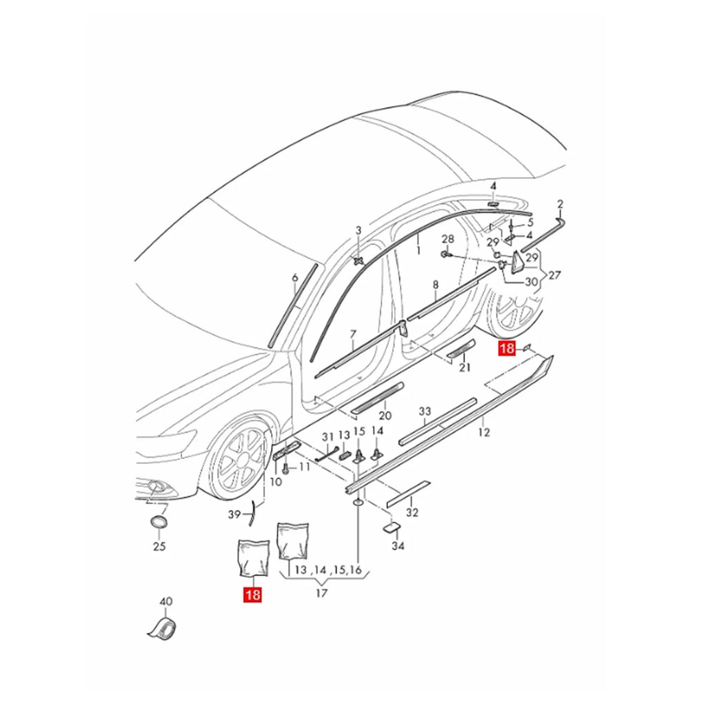 Side Skirt Attachment Clips for Audi A6 (2012-2014)
