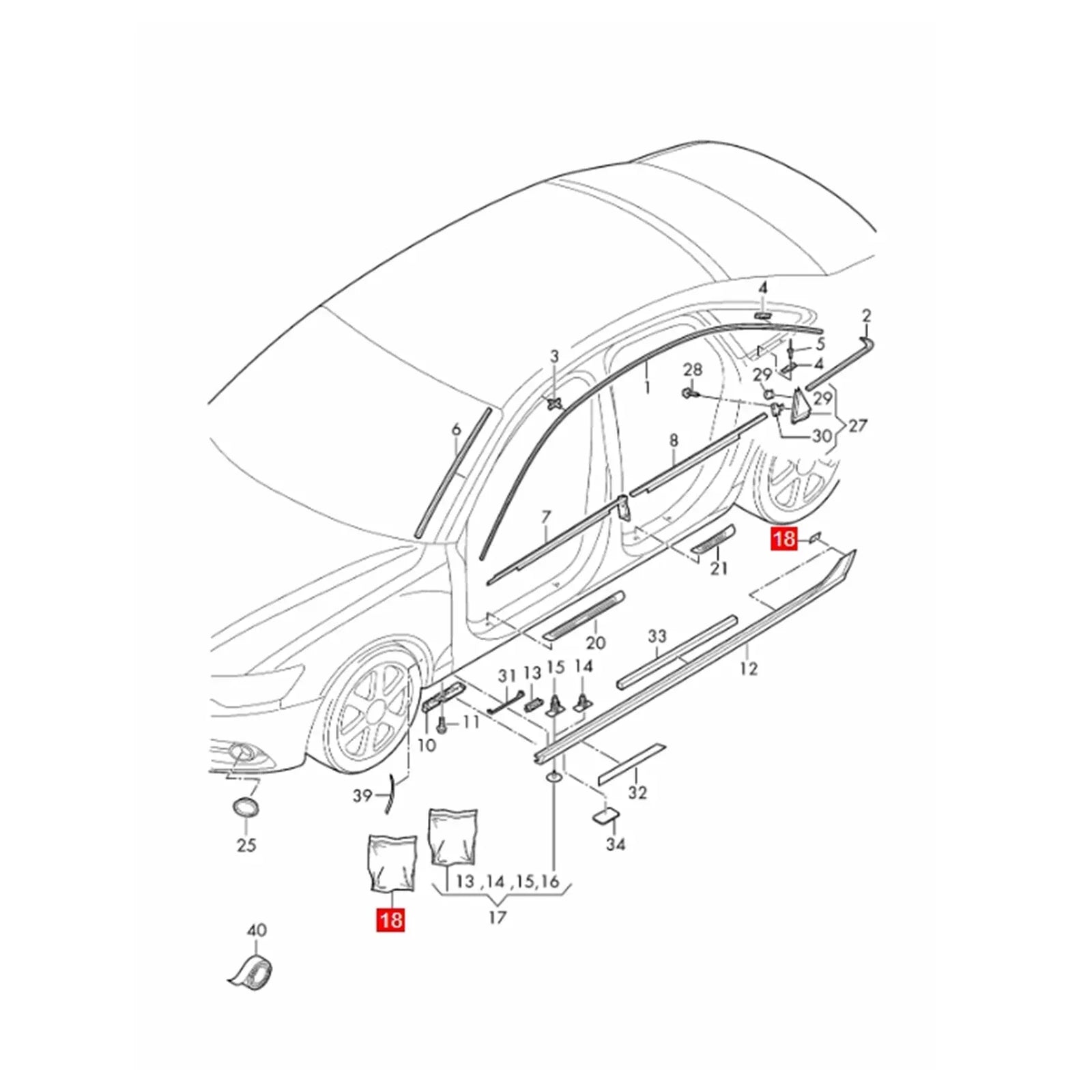 Side Skirt Attachment Clips for Audi A6 (2012-2014)