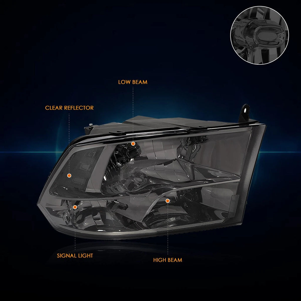 Smoked Lens Clear Side Corner Quad Headlight Set for Dodge RAM Pickup (2009–2018)