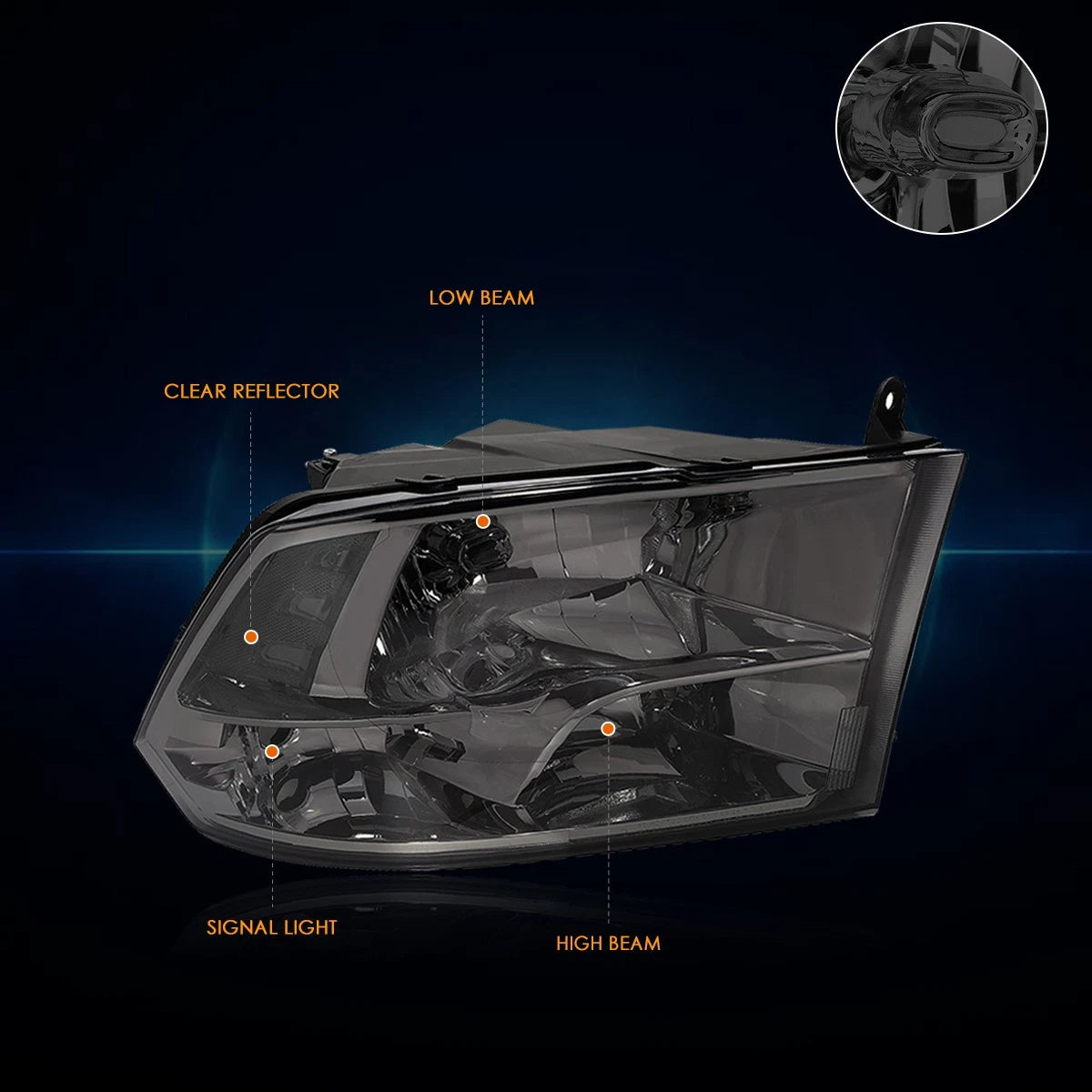 Smoked Lens Clear Side Corner Quad Headlight Set for Dodge RAM Pickup (2009–2018)