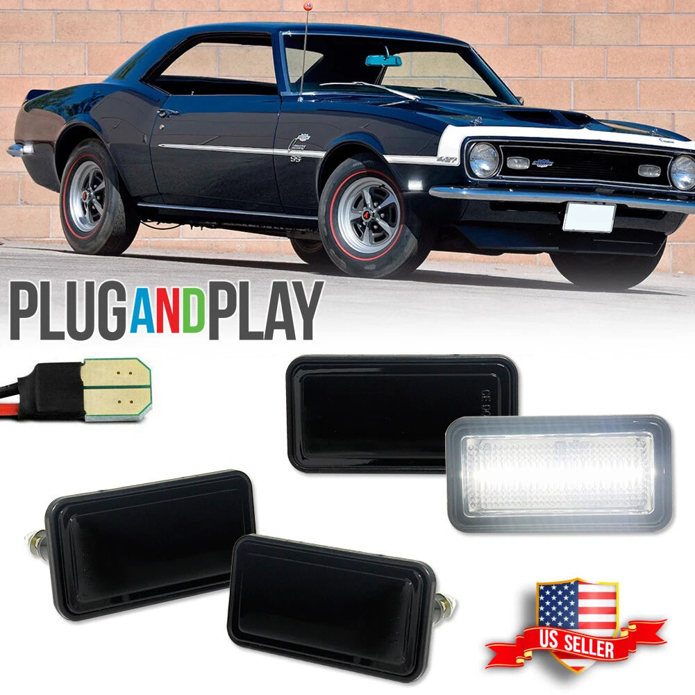 Set of 4 Smoked White LED Side Marker Lights for Camaro Impala Nova (1968–1969)