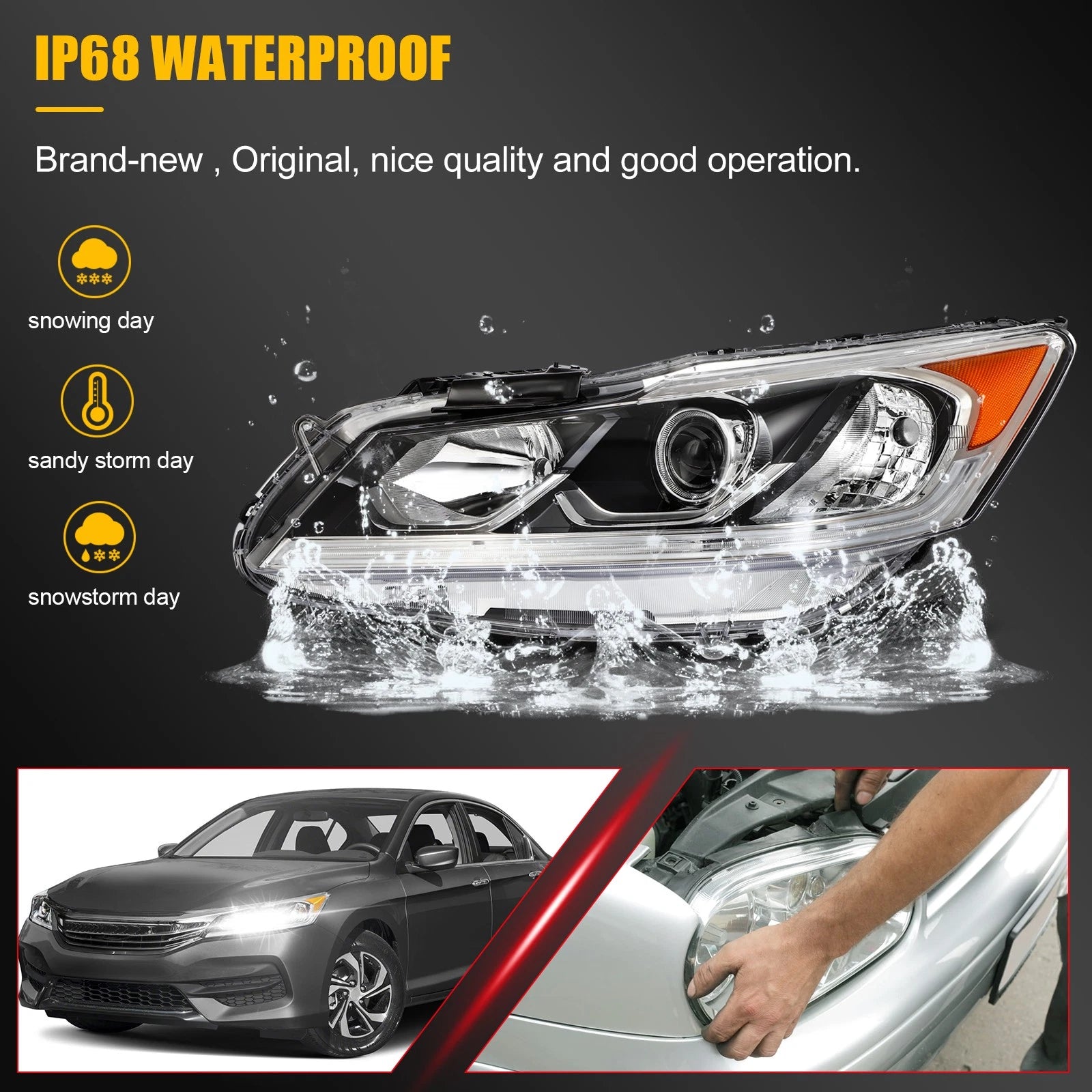 2X LED DRL Headlights for Honda Accord Sedan (2016–2017)