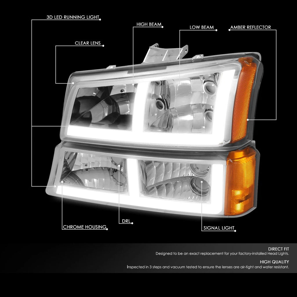 LED DRL Headlights + Bumper Lamps for Silverado 1500 2500 3500 (2003–2007)