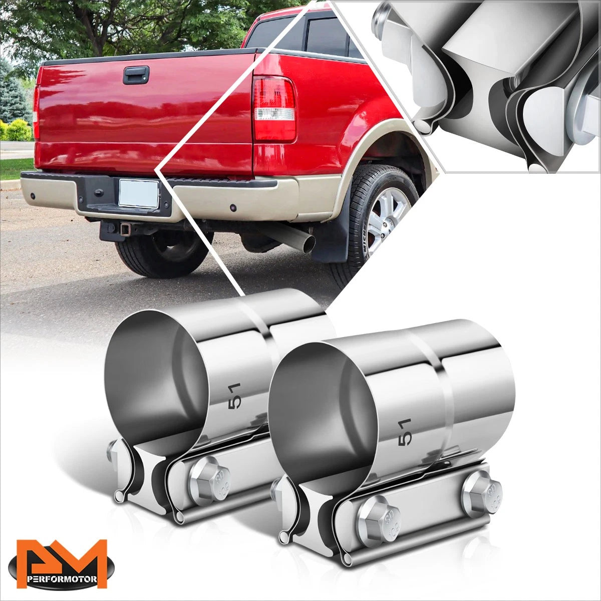 2X Stainless Steel Catback Exhaust Lap Joint Band Seal Clamps for