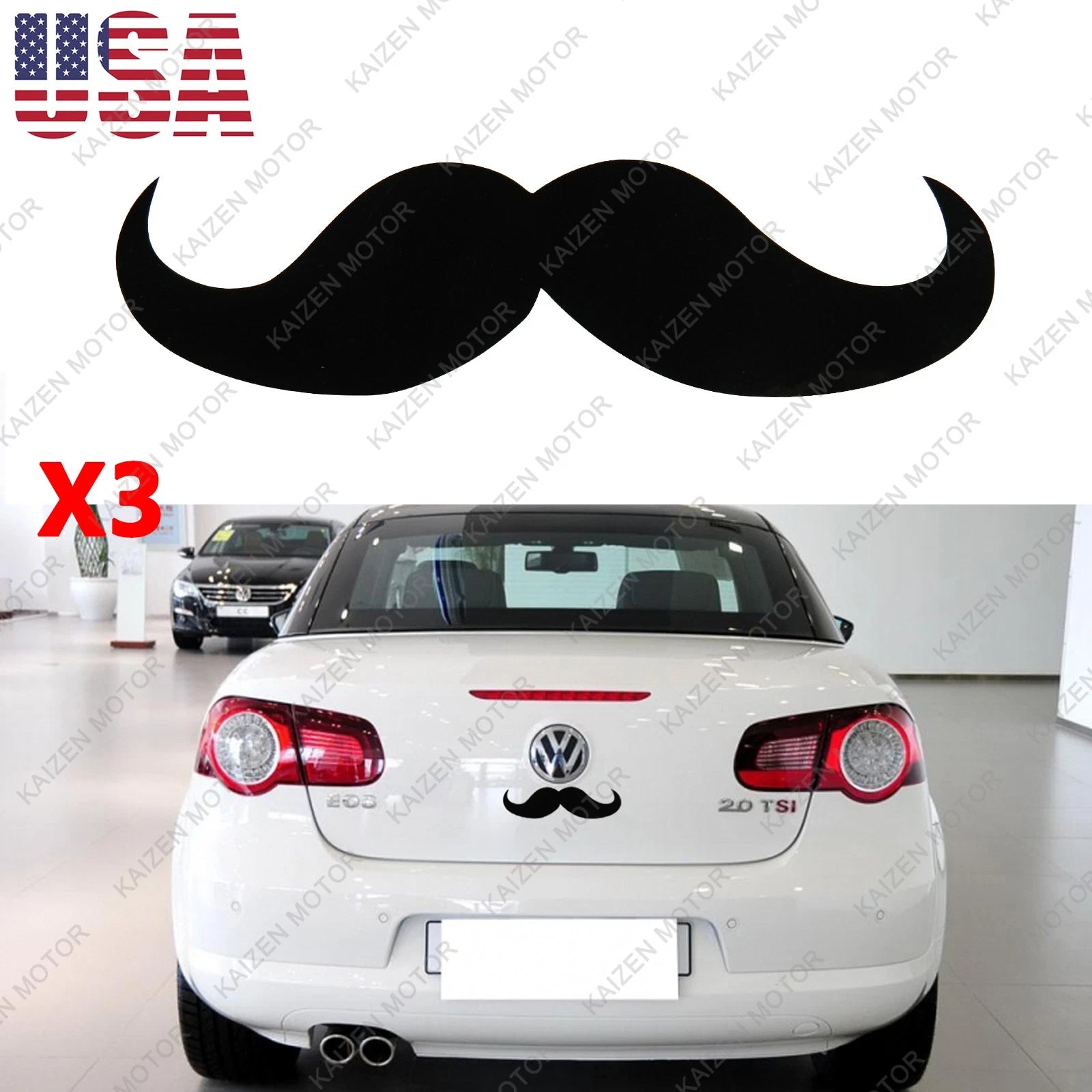 Curled Tip Black Mustache Decal Sticker for Any Car (2000–2025)
