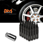 Set of 20 M12X1.5 Black JDM Conical Wheel Lug Nuts + Spike + Extension 20mm