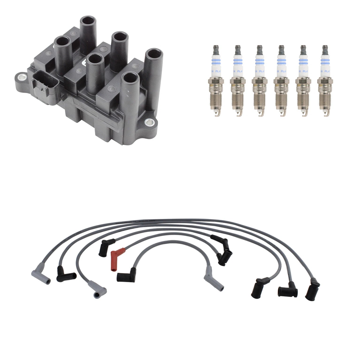 Set of 6 Denso Ignition Coil Wires & Bosch Platinum Spark Plugs for E-250 F-150