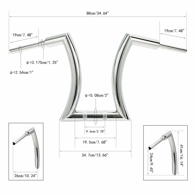 2X 14/16/18/20'' Rise 2'' Ape Hanger Handlebar for Harley Sportster