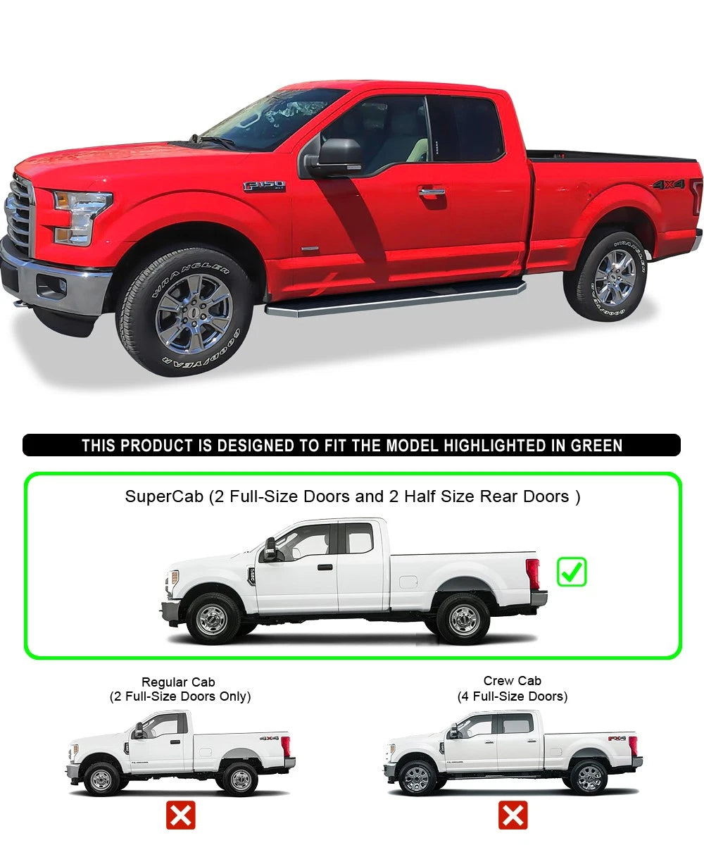 Set of 2 Polished 6" Side Steps for Ford F150 Super Cab (2015–2026)