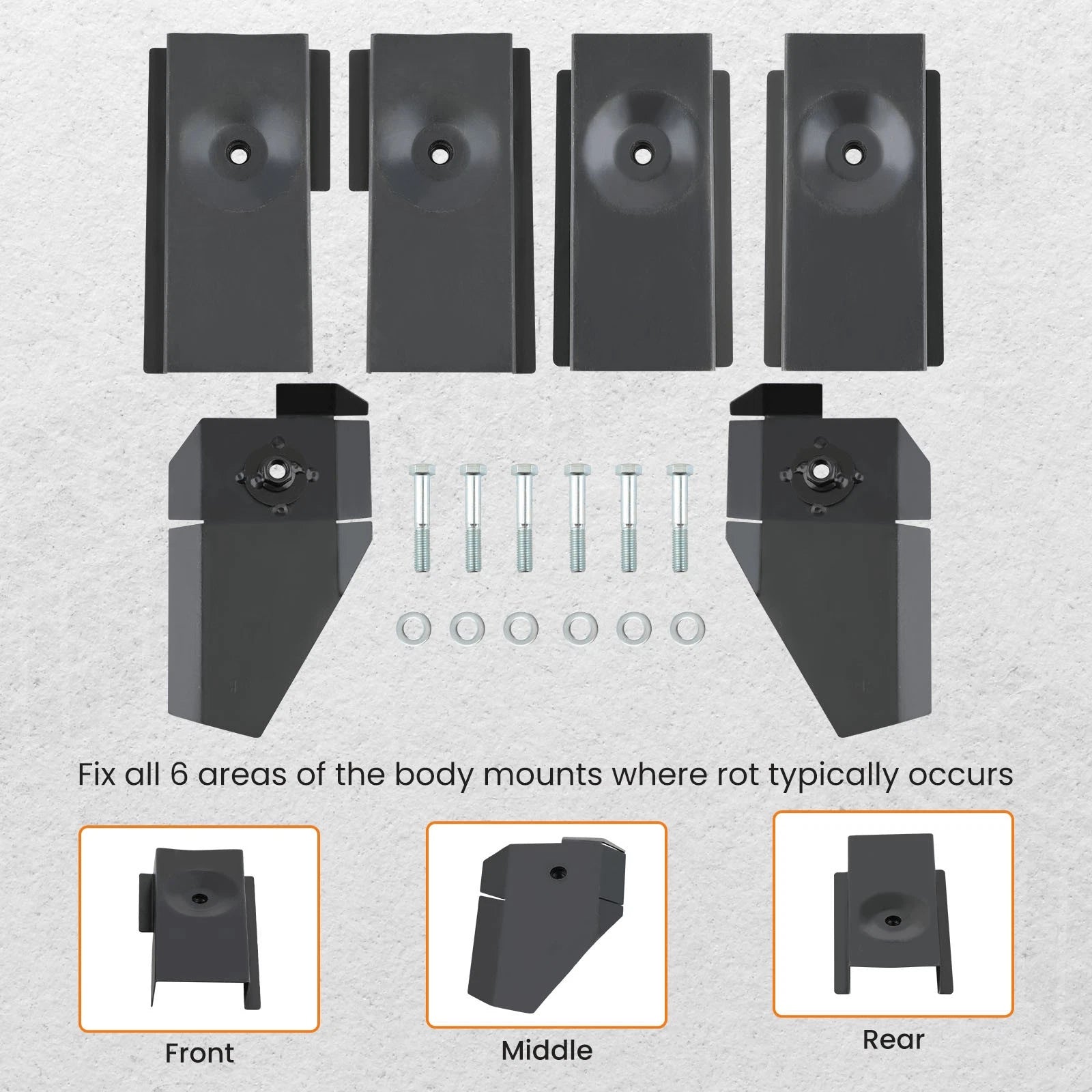 Tub Body Mount Repair Set Front Rear Middle for Jeep Wrangler TJ (1997–2006)