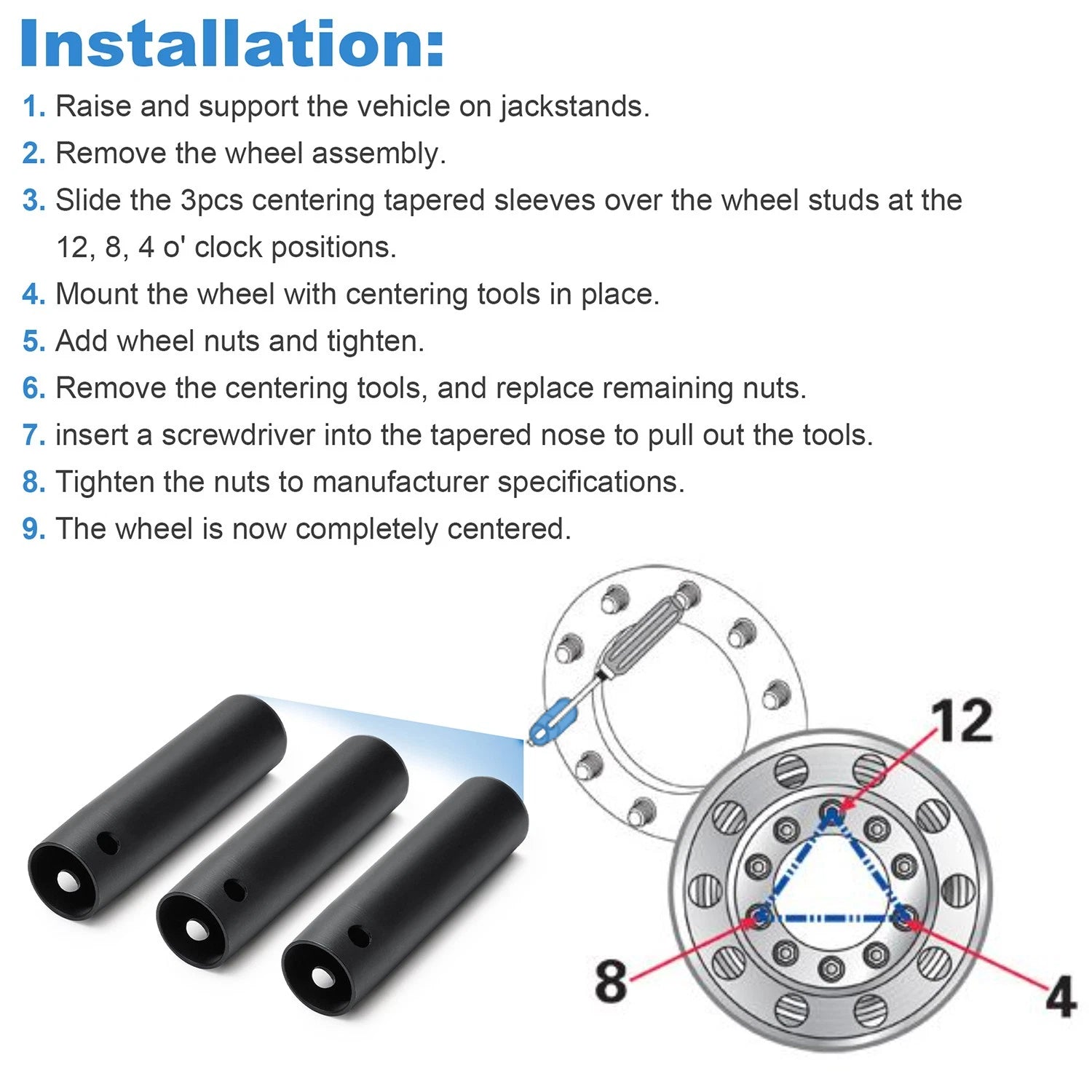 Set of 4 Wheel Centering Sleeves for Semi Truck (22mm Studs)