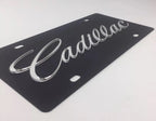 Cadillac Script Emblem Black License Plate Frame with Mirror (Made in USA)