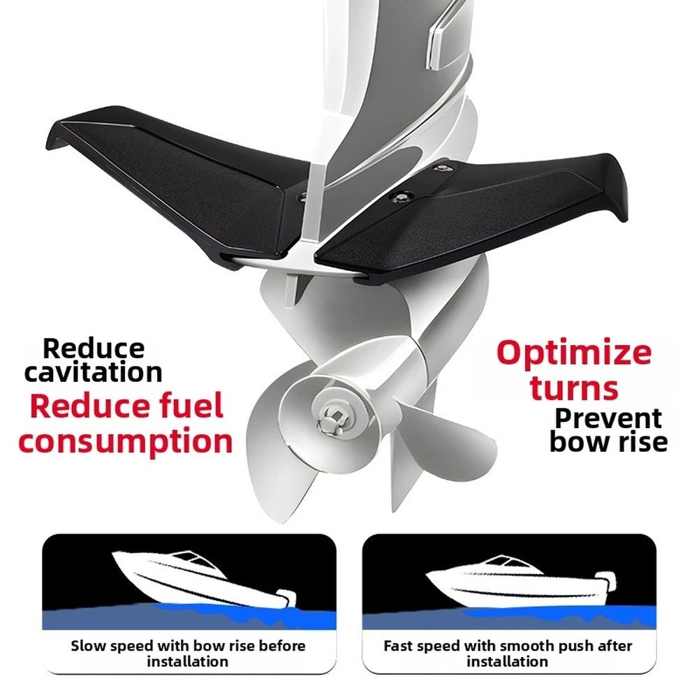 Black Hydrofoil Stabilizer for 40-300HP Outboards (24.8 x 9.2 x 27.2 cm)