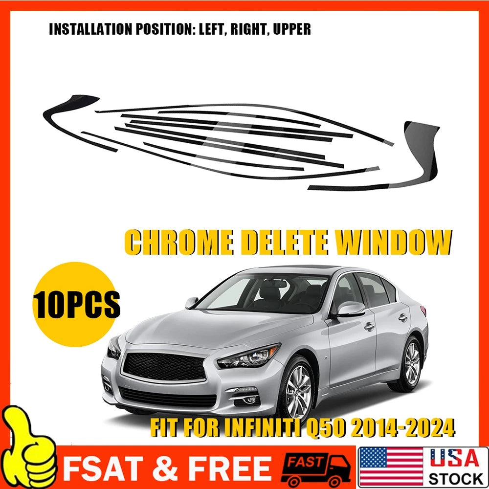 Chrome Delete Blackout Overlay Window Trim for Infiniti Q50 (2014–2023)