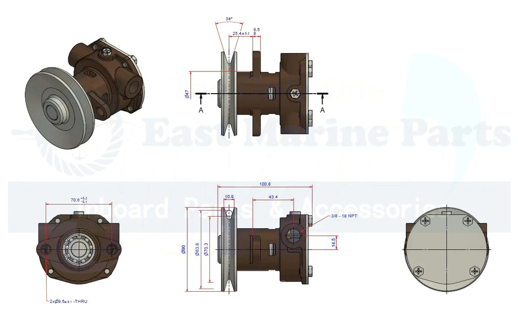Raw Water Pump for Sherwood G910P (G910P-01, G-910P-01)