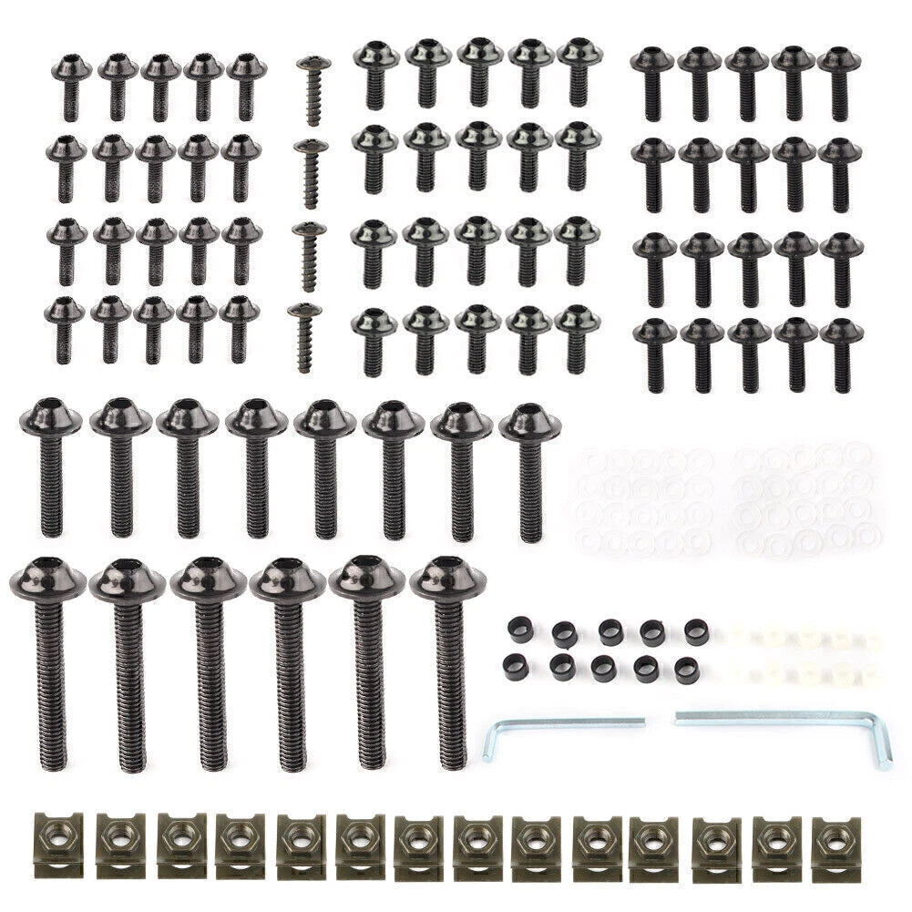 Fairing Bolt Bodywork Screws Nuts Kit for Kawasaki (CNC Alloy, Black)