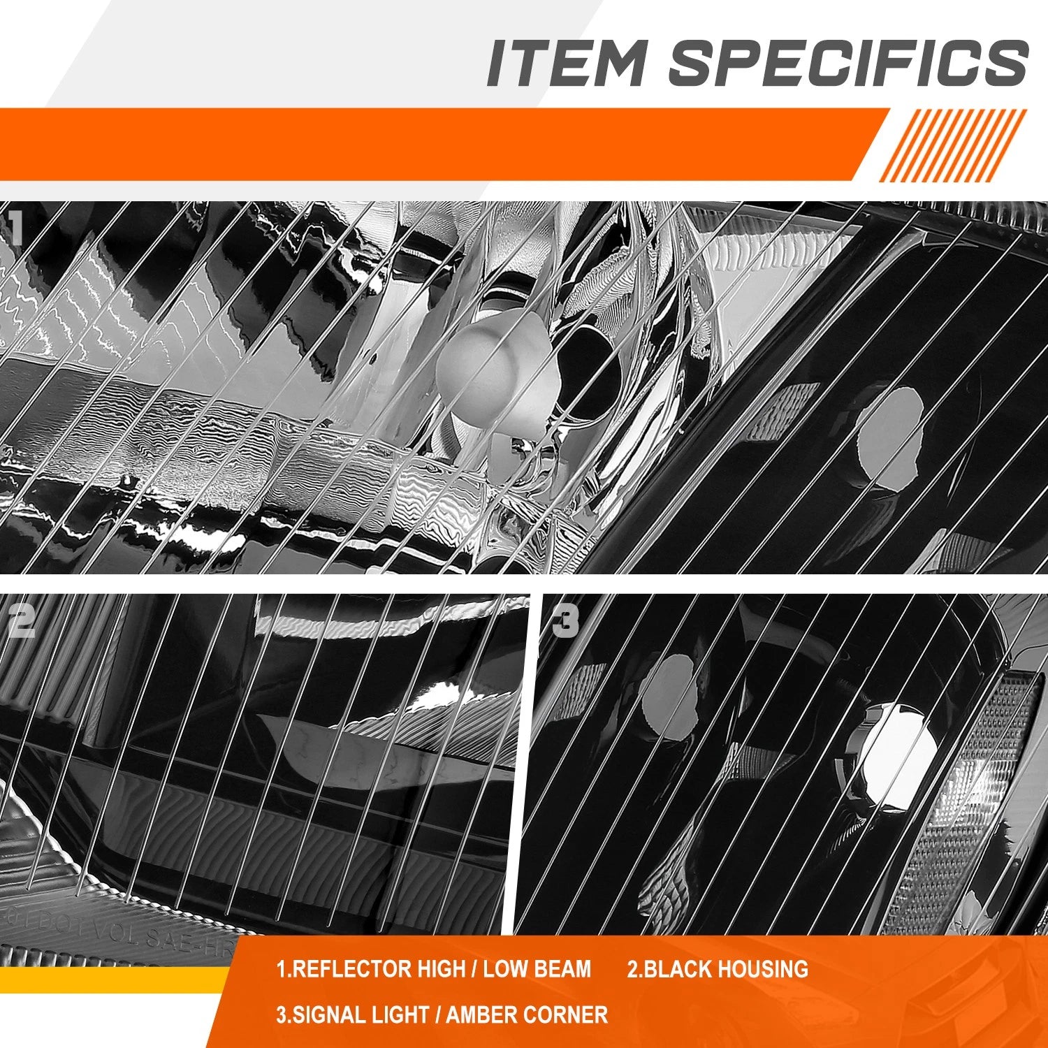 Set of 2 Black Housing Clear Side Headlights for Freightliner M2 106 112 (2003–2019)