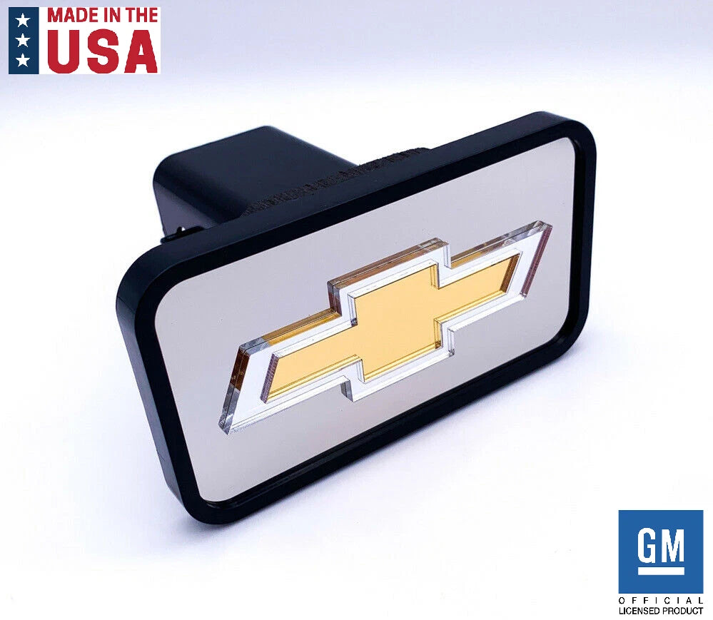 Tow Hitch Cover Mirrored Gold Bowtie for 2" Receiver Chevy (2003–2019)