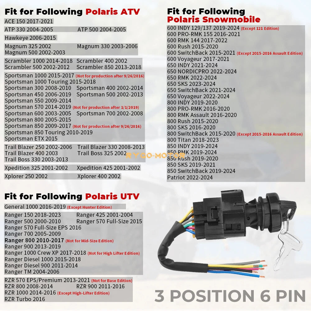 Ignition Key Switch for Polaris Sportsman 400 500 550 600 700 800 (2000–2014)